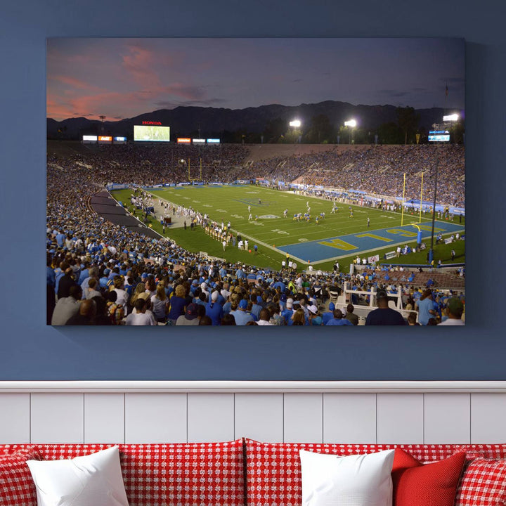 UCLA Bruins Football Team Print - Pasadena Rose Bowl Stadium Wall Art Canvas Print