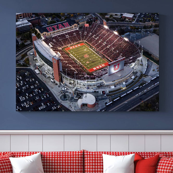 Utah Utes Football Team Print - Salt Lake City Rice-Eccles Stadium Wall Art Canvas Print