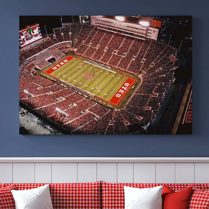 Utah Utes Football Team Print - Salt Lake City Rice-Eccles Stadium Wall Art Canvas Print