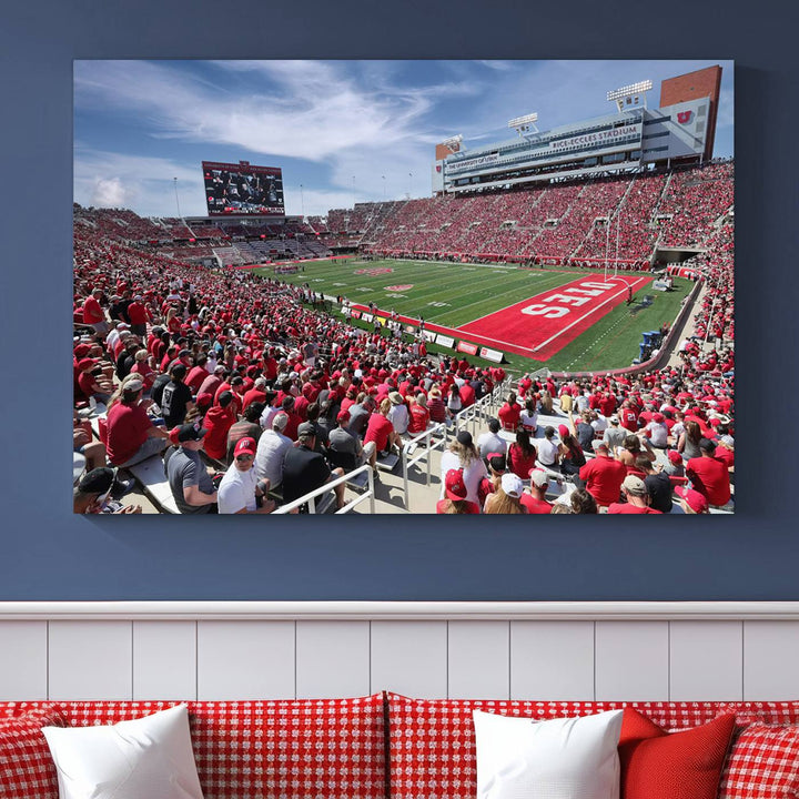 Utah Utes Football Team Print - Salt Lake City Rice-Eccles Stadium Wall Art Canvas Print