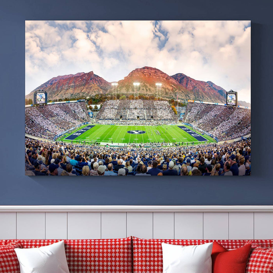 Brigham Young University Cougars Football Team Print - Provo LaVell Edwards Stadium Wall Art Canvas Print.