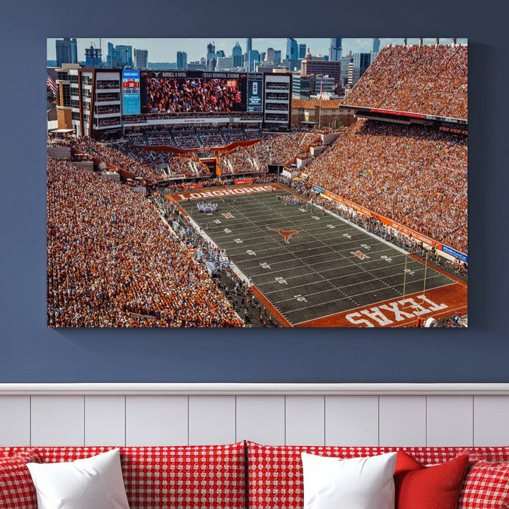 University of Texas Longhorns Football Team Print - Austin Darrell K Royal-Texas Memorial Stadium Wall Art Canvas Print