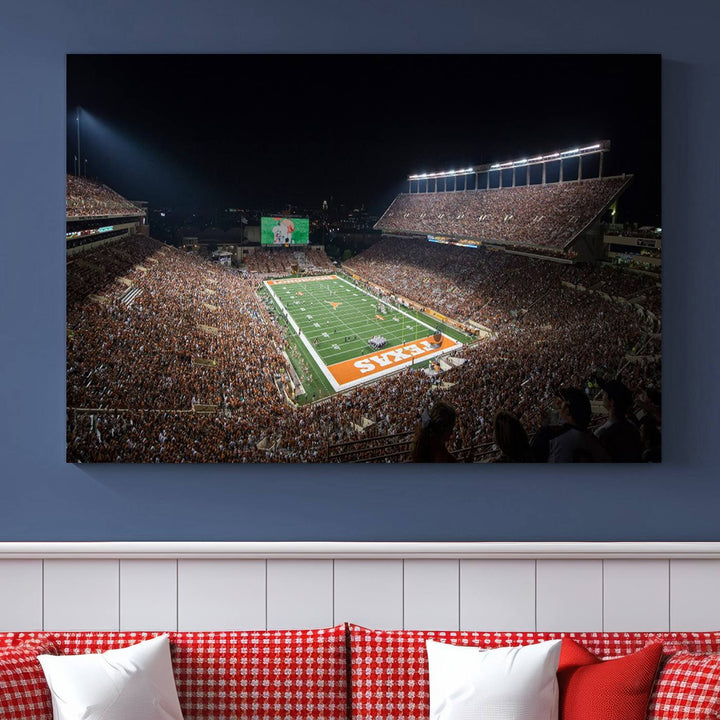 University of Texas Longhorns Football Team Print Austin Darrell K Royal Texas Memorial Stadium Wall Art Canvas Print