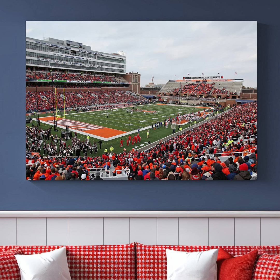 University of Illinois Fighting Illini Football Team Print - Champaign Illinois Memorial Stadium Wall Art Canvas Print