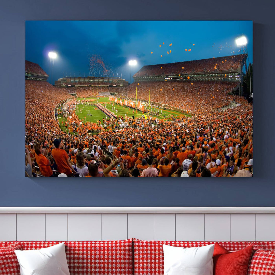 Clemson University Tigers Football Team Print - Clemson Memorial Stadium Wall Art Canvas Print