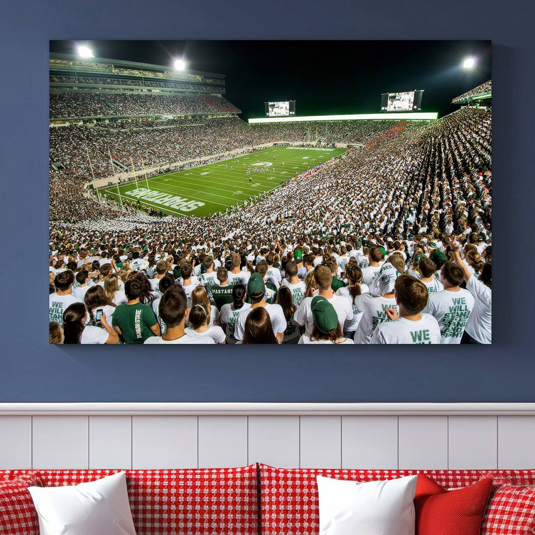 Michigan State Spartans Football Team Print - East Lansing Spartan Stadium Wall Art Canvas Print