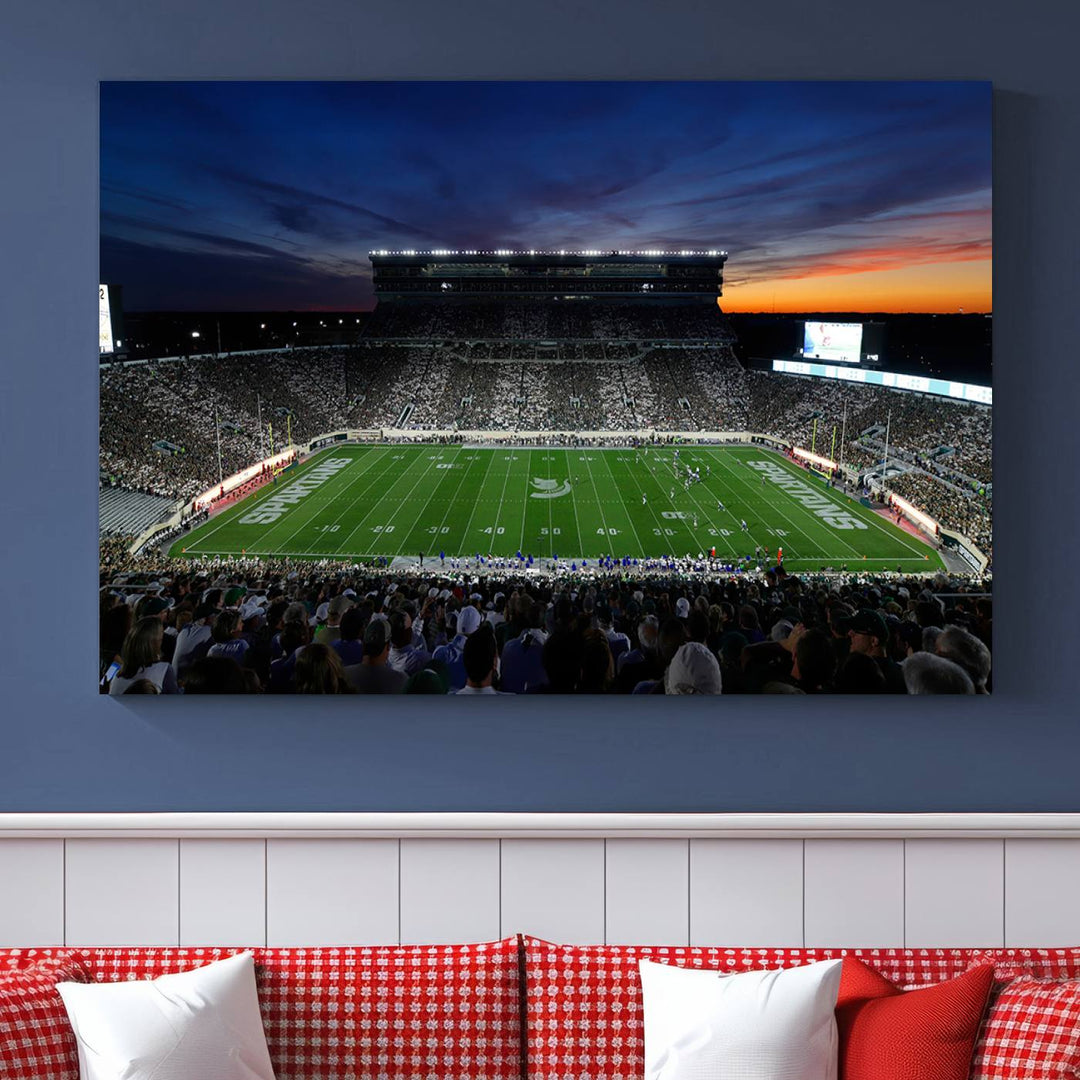 Michigan State Spartans Football Team Print - East Lansing Spartan Stadium Wall Art Canvas Print