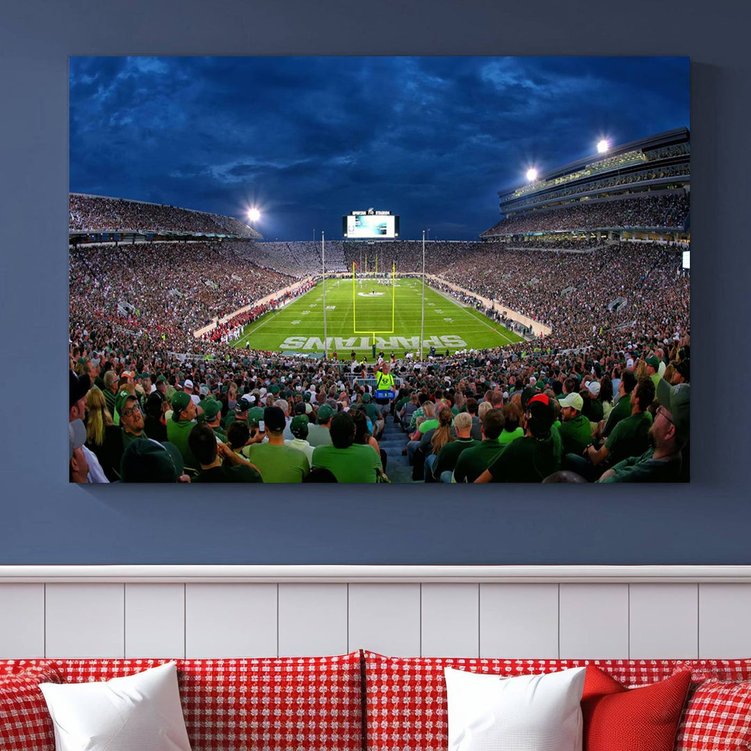 Michigan State Spartans Football Team Print - East Lansing Spartan Stadium Wall Art Canvas Print