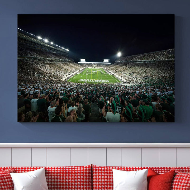 Michigan State Spartans Football Team Print - East Lansing Spartan Stadium Wall Art Canvas Print