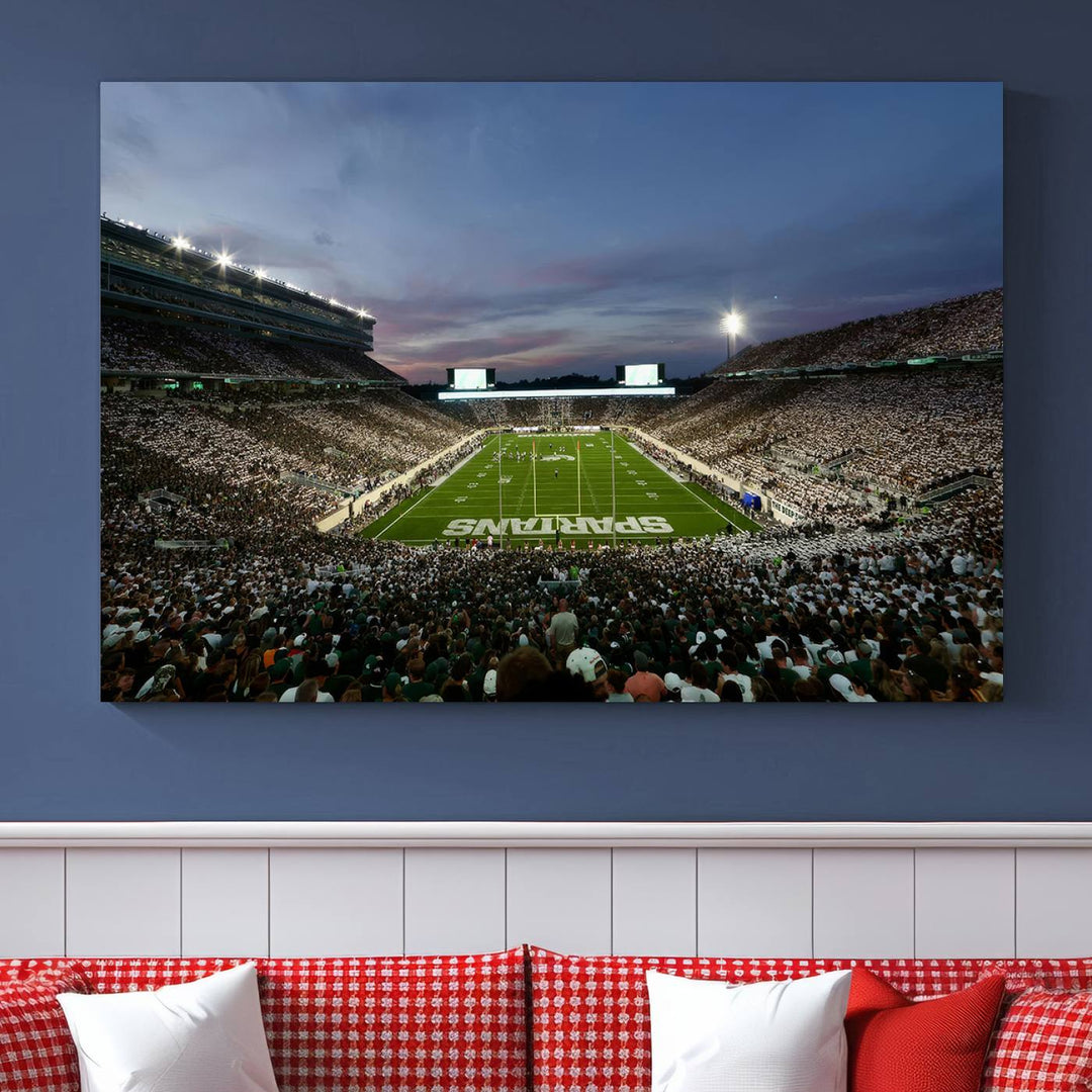 Michigan State Spartans Football Team Print - East Lansing Spartan Stadium Wall Art Canvas Print