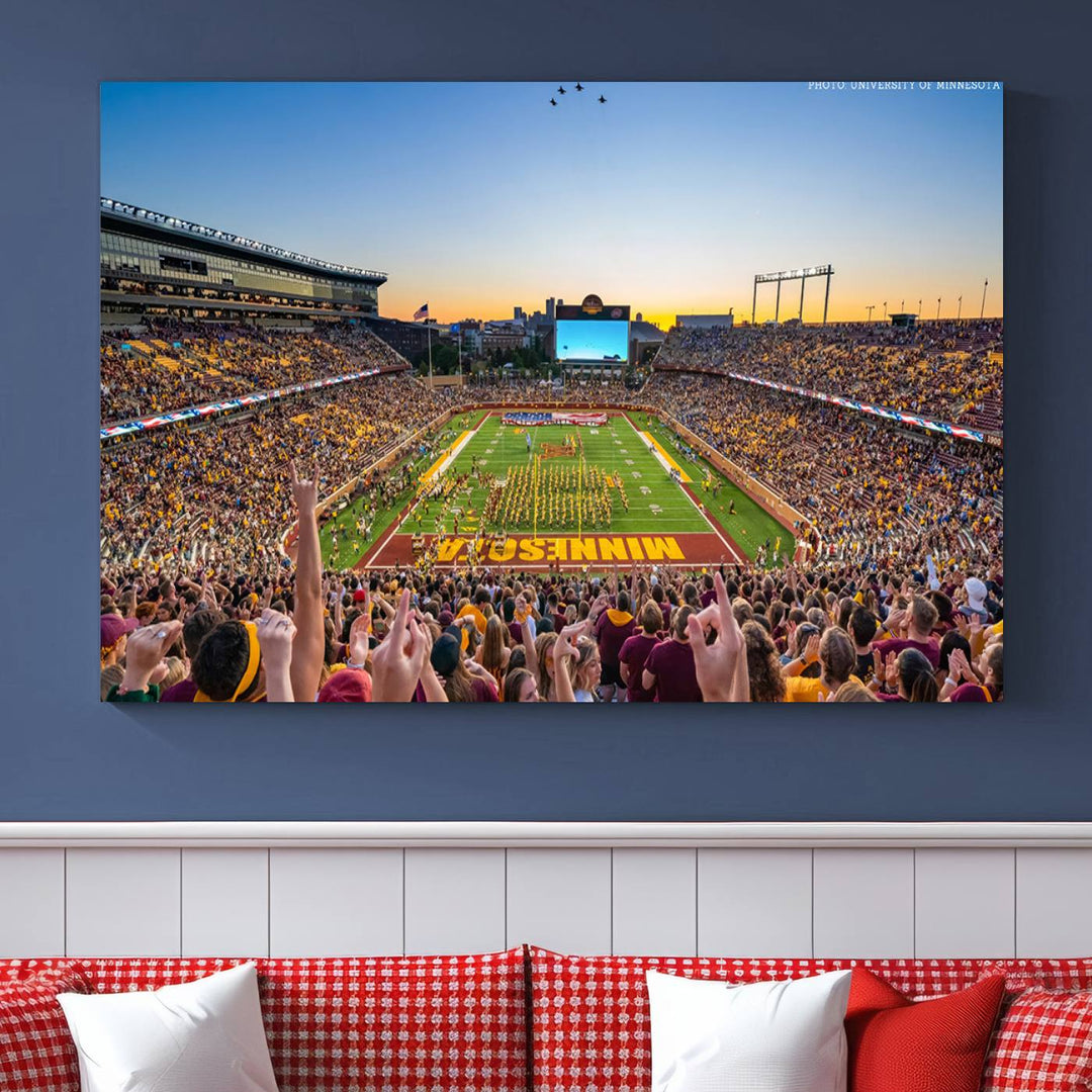 University of Minnesota Golden Gophers Football Team Print - Minneapolis Huntington Bank Stadium Wall Art Canvas Print