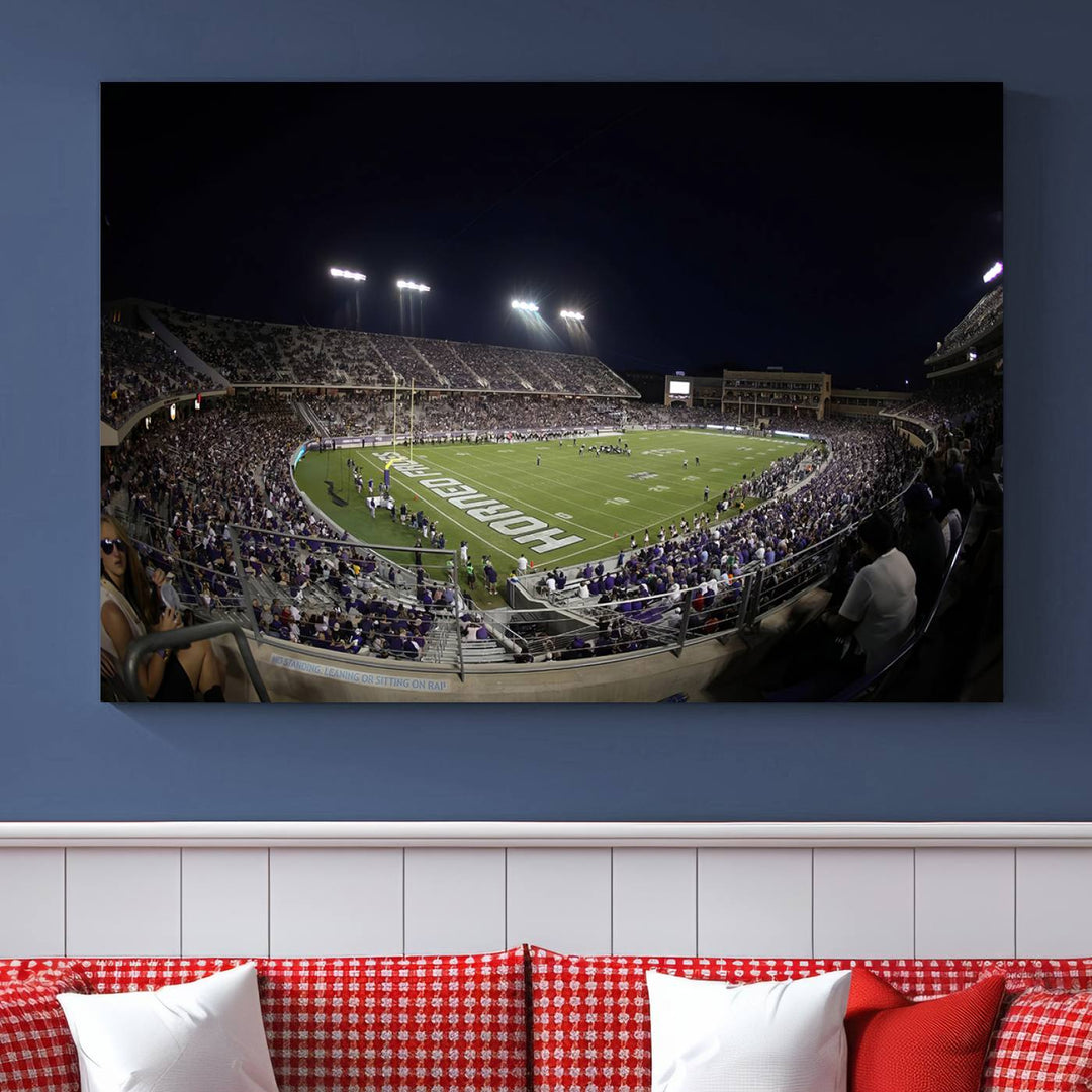 TCU Horned Frogs Football Team Print - Fort Worth Amon G. Carter Stadium Wall Art Canvas Print.