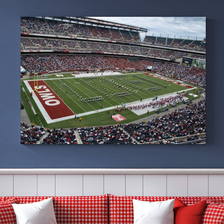 Aerial view wall art of Lincoln Financial Field during a Temple Owls game.