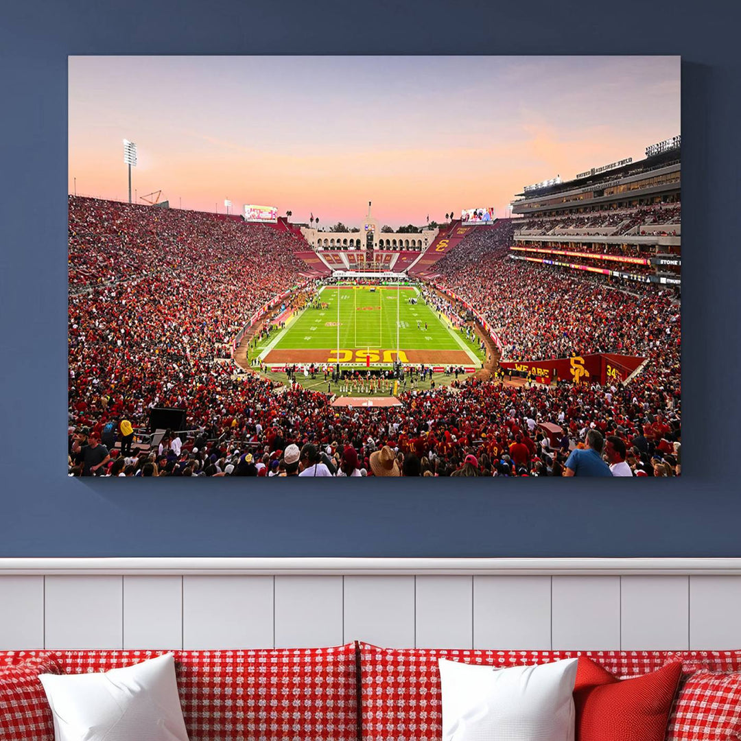 The University of Southern California USC Trojans Football Team Print - Los Angeles Memorial Coliseum Stadium Wall Art Canvas Print