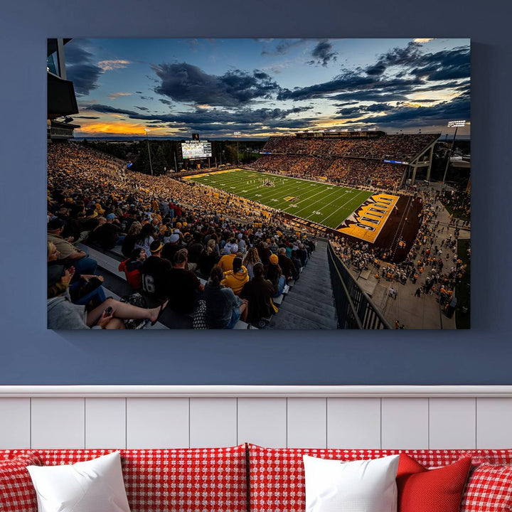 Cowboy Football War Memorial Stadium Wall Art | Ready to Hang Canvas Print of College Football Stadium at Sunset | Perfect for Sports Fans and Football Enthusiasts