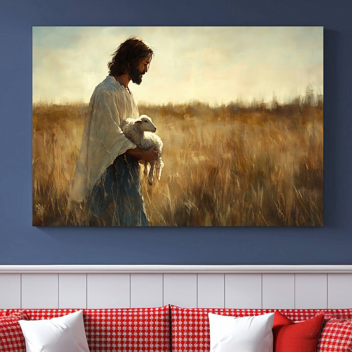 Jesus the Good Shepherd Wall Art Canvas Print - Inspirational Christian Religious Print for Prayer Room Decor