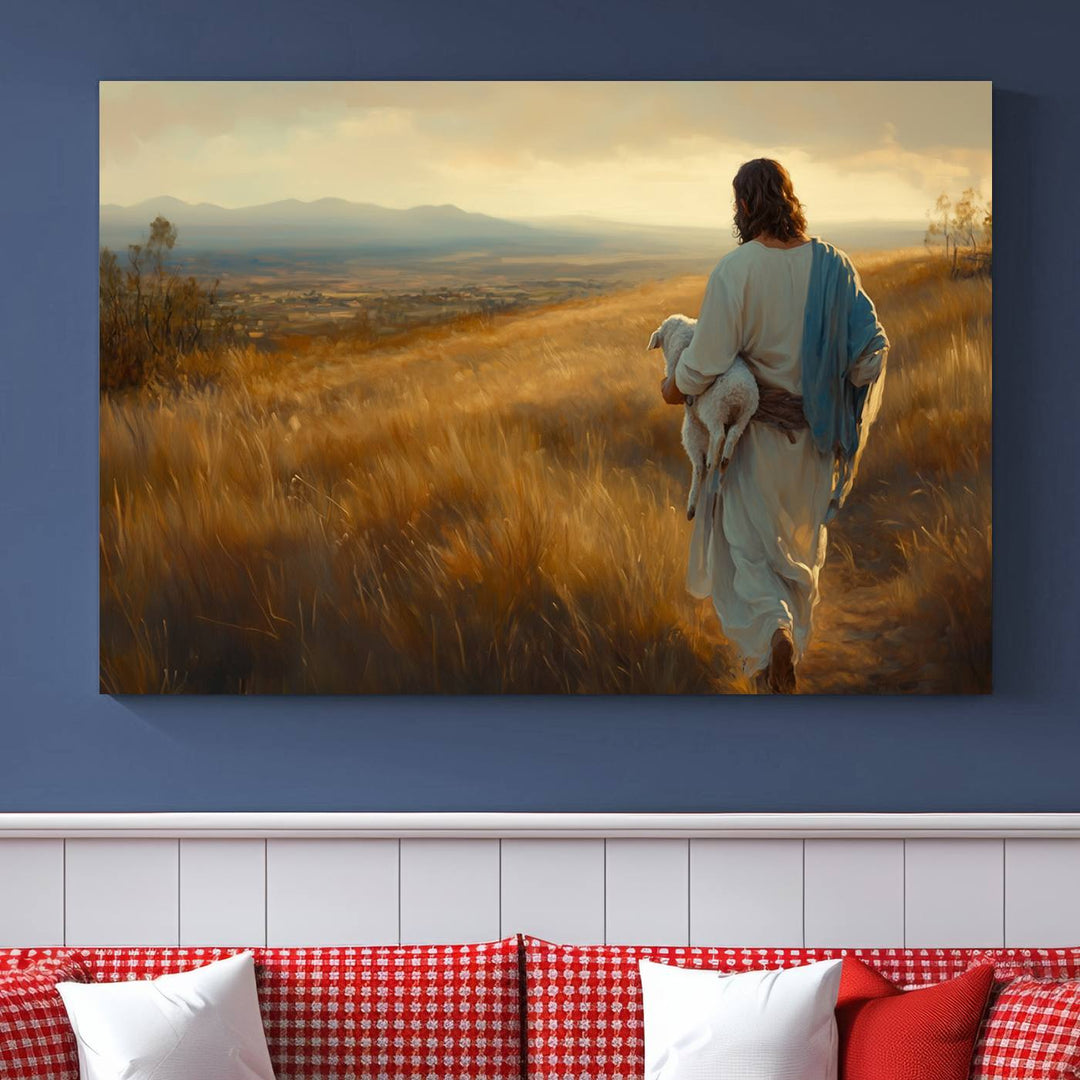 Jesus the Good Shepherd Wall Art Canvas Print - Inspirational Christian Religious Print for Prayer Room Decor