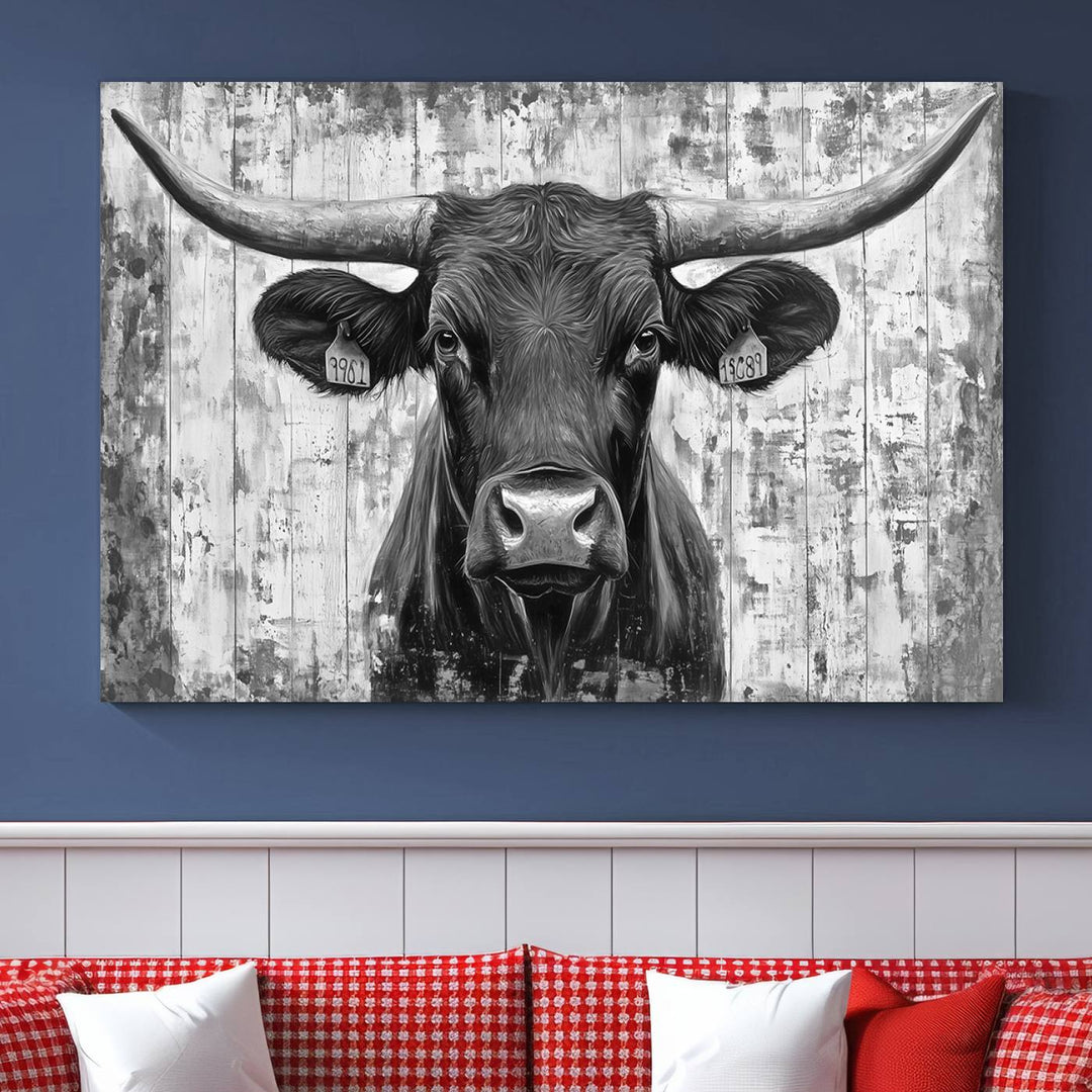 Abstract Longhorn Bull Wall Art Canvas Print - Rustic Texas Western Cow Artwork