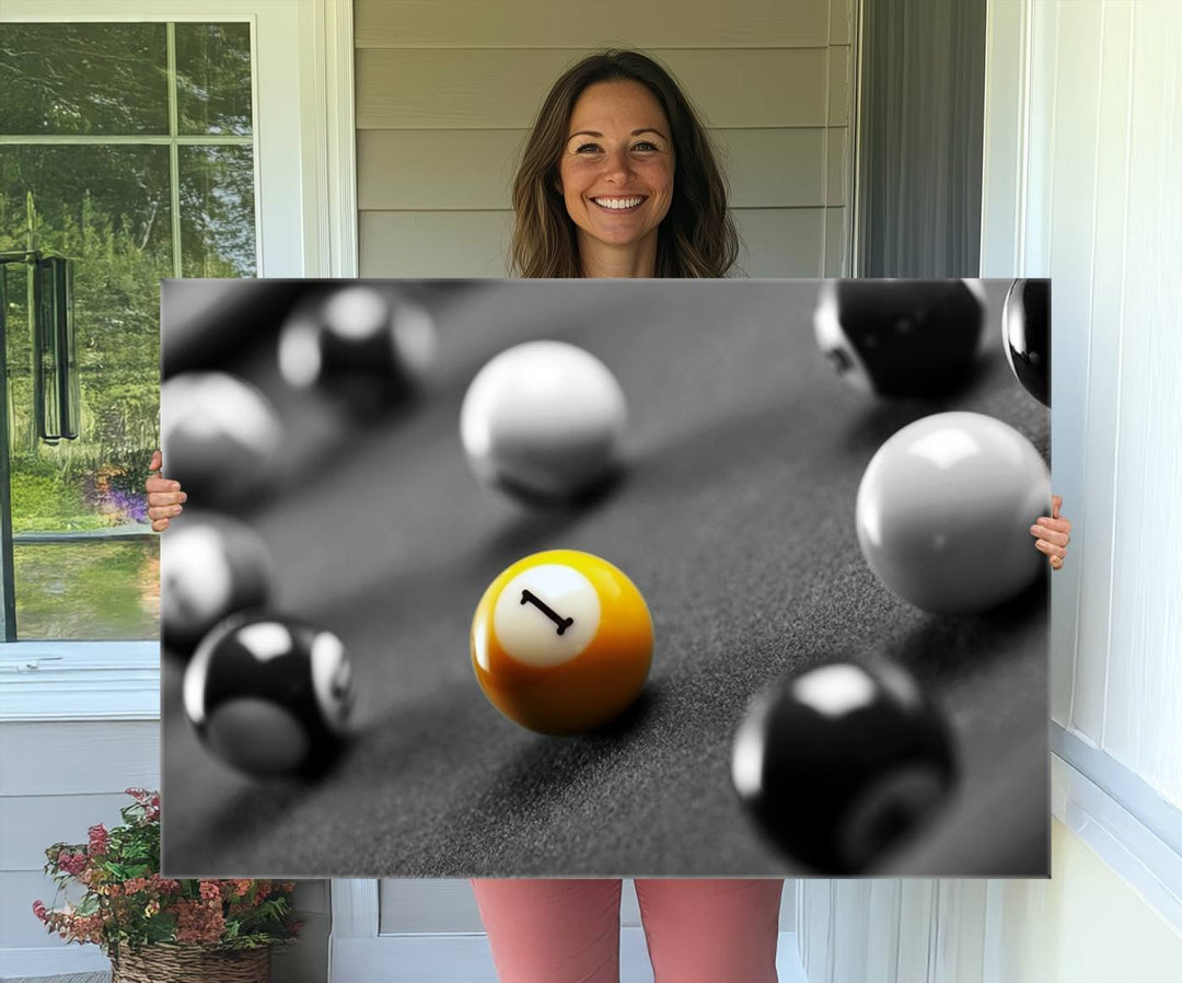 The Black and White Concept Billiard Balls Canvas Print elevates the space with museum-quality charm.