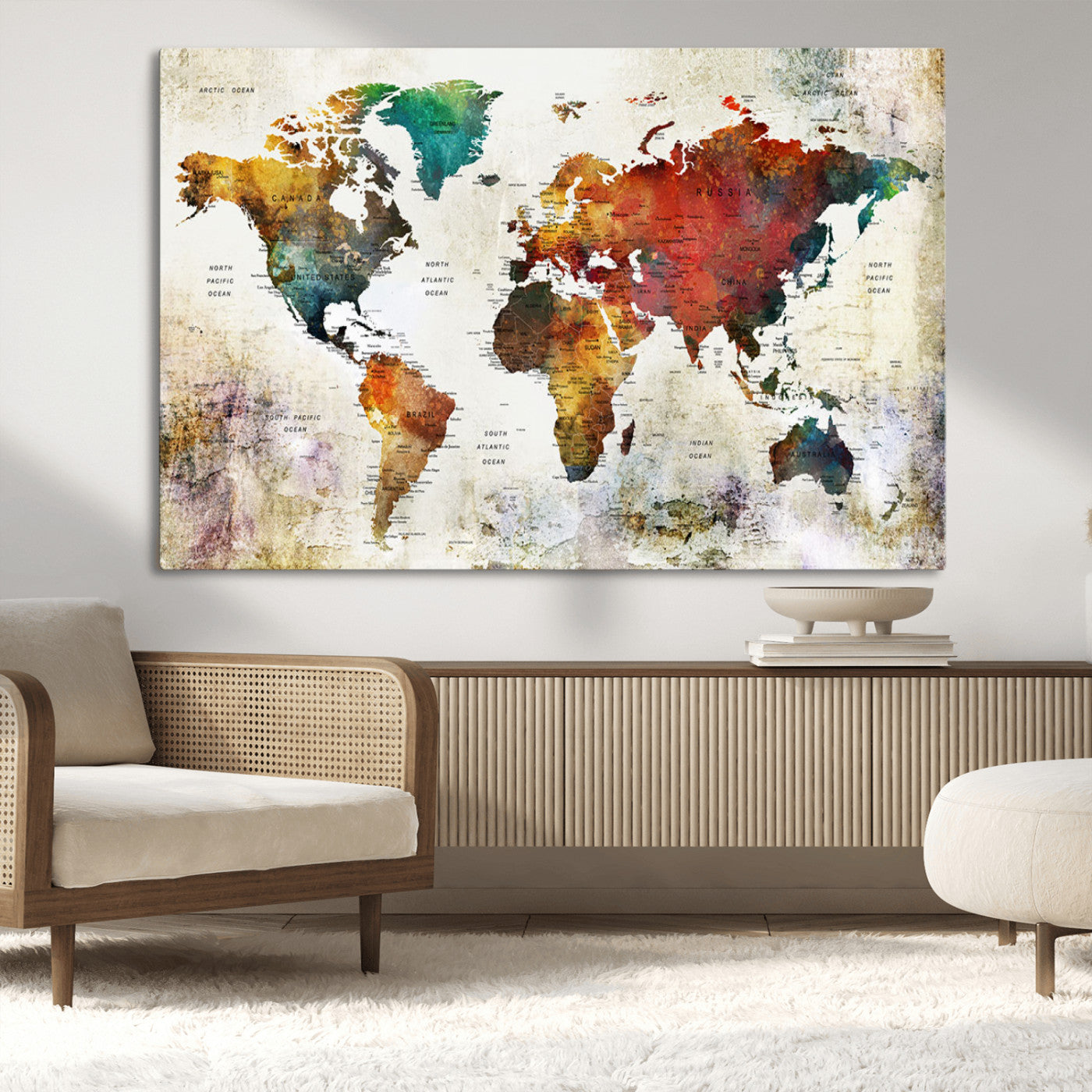 -Push Pin World Map Canvas Print – Framed Wall Art for Couples to Track Their Travels – Anniversary
