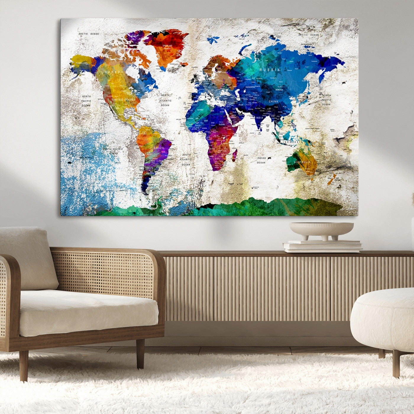 MGV-CV-36X24 - Push Pin World Map Canvas Print – Framed Wall Art for Couples to Track Their Travels – Anniversary