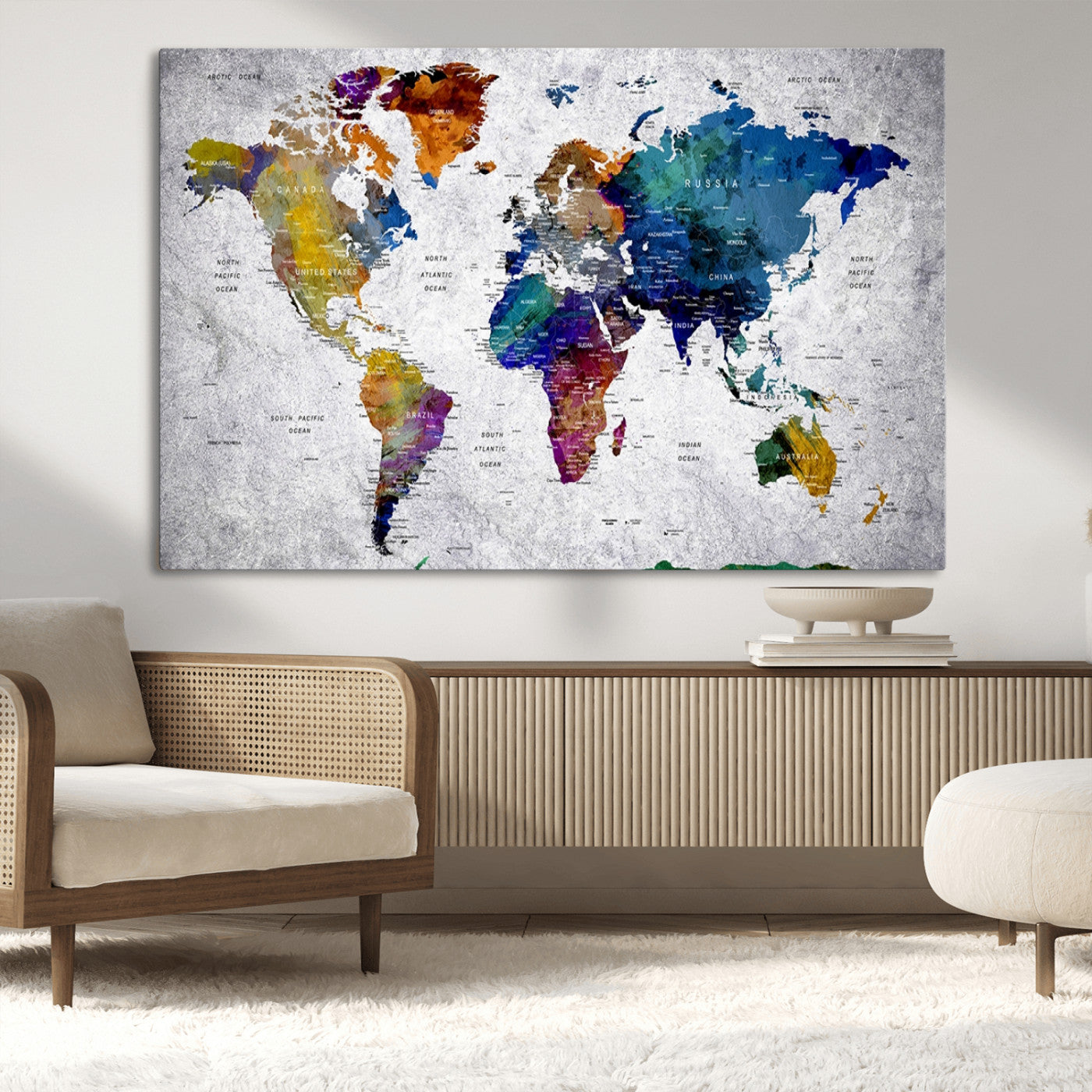 MGV-CV-36X24 - Push Pin World Map Canvas Print – Framed Wall Art for Couples to Track Their Travels – Anniversary