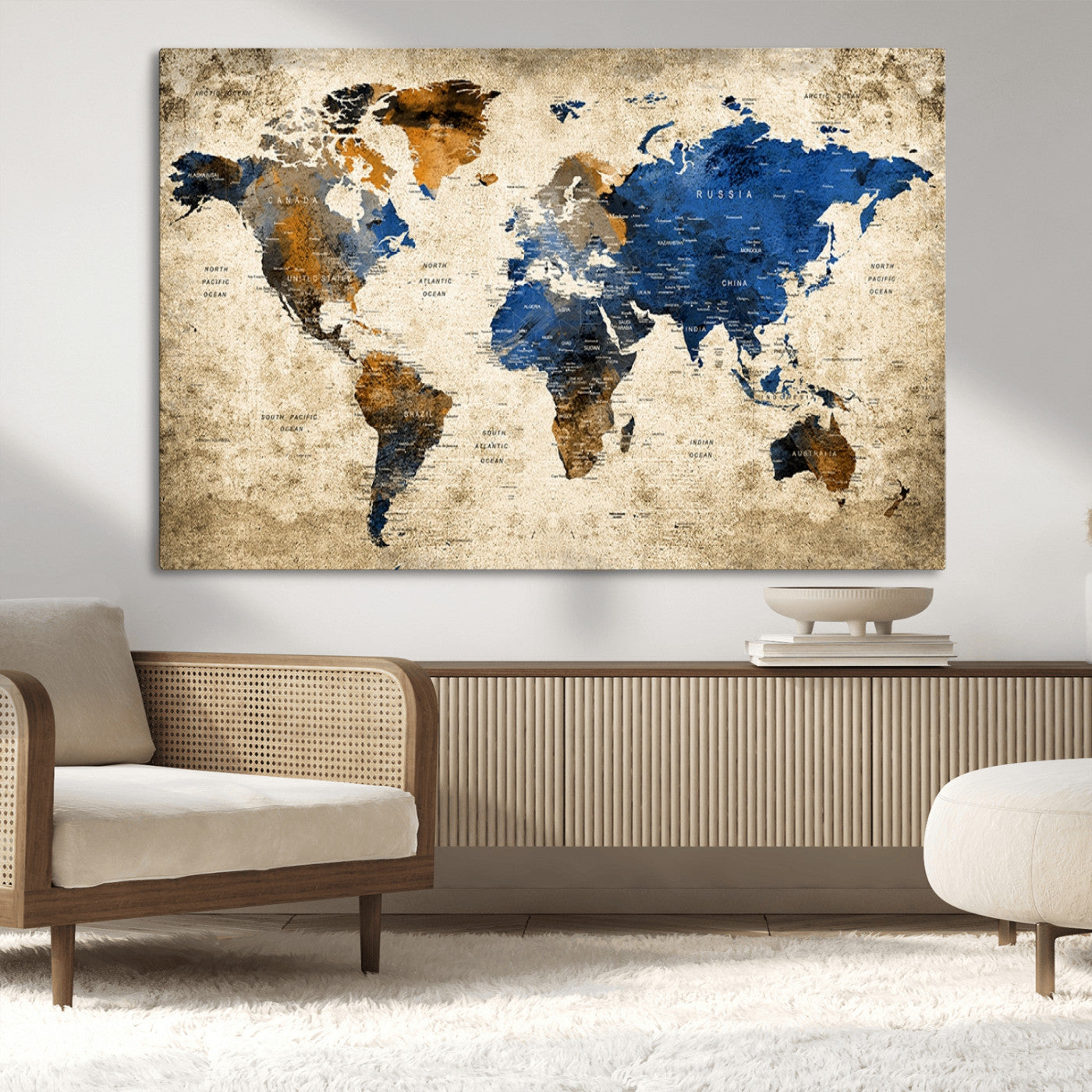 MGV-CV-36X24 - Push Pin World Map Canvas Print – Framed Wall Art for Couples to Track Their Travels – Anniversary