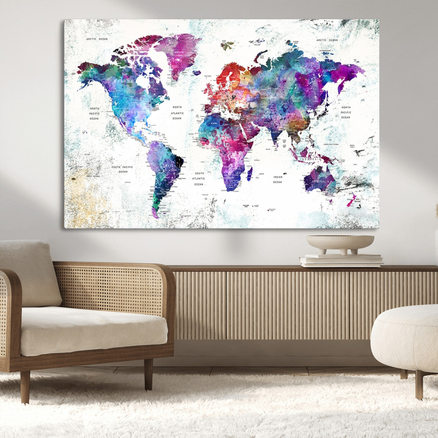 MGV-CV-36X24 - Push Pin World Map Canvas Print – Framed Wall Art for Couples to Track Their Travels – Anniversary