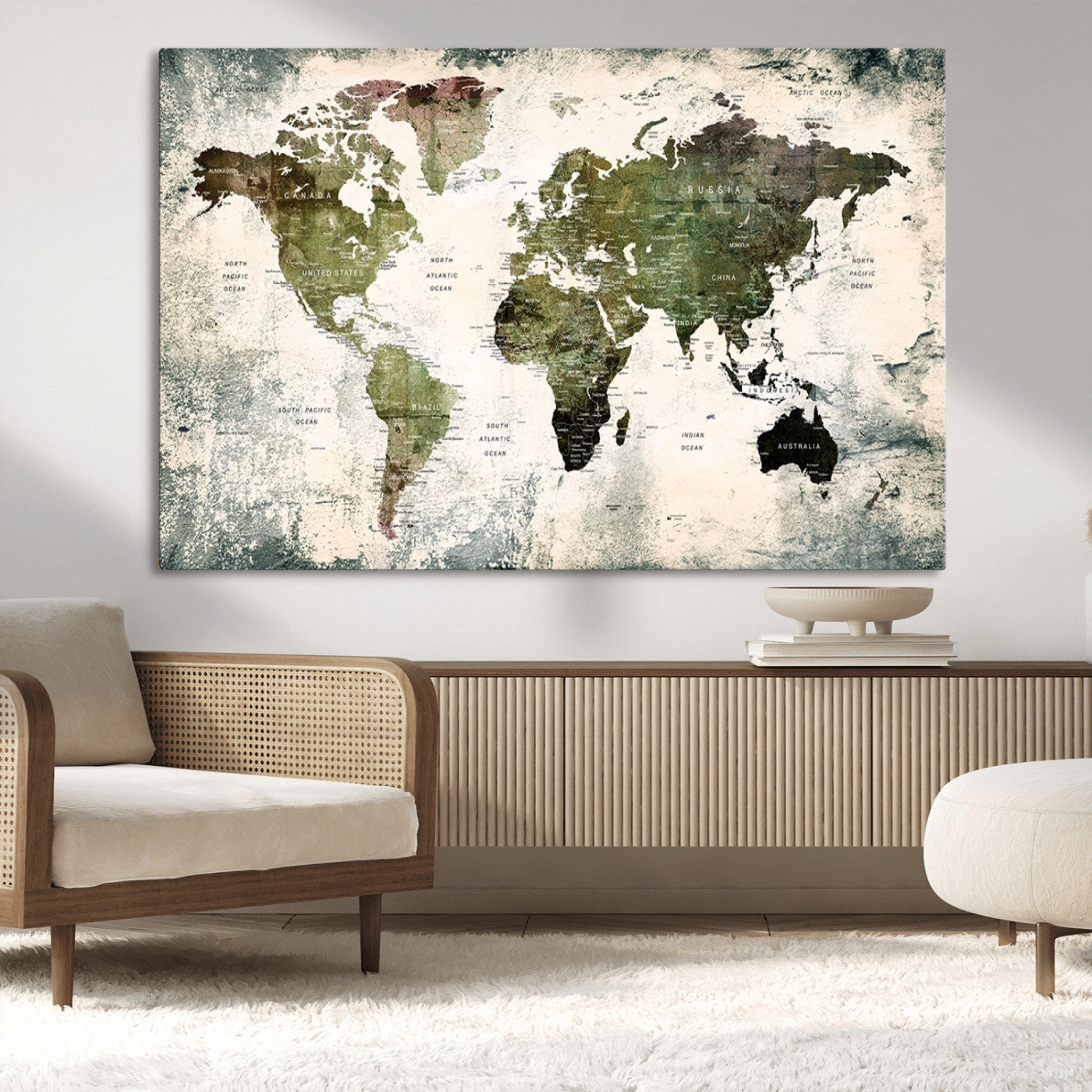 MGV-CV-36X24 - Push Pin World Map Canvas Print – Framed Wall Art for Couples to Track Their Travels – Anniversary
