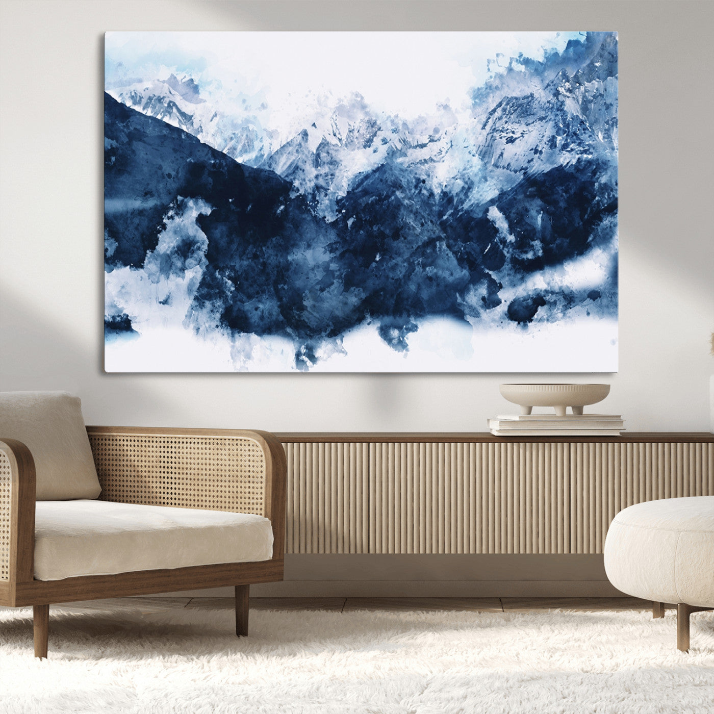 81700-MGV-CV-36X24-Abstract Blue Mountain Canvas Wall Art – Modern Triptych Landscape Print – Contemporary Nature Decor for Living Room or Office – Ready to