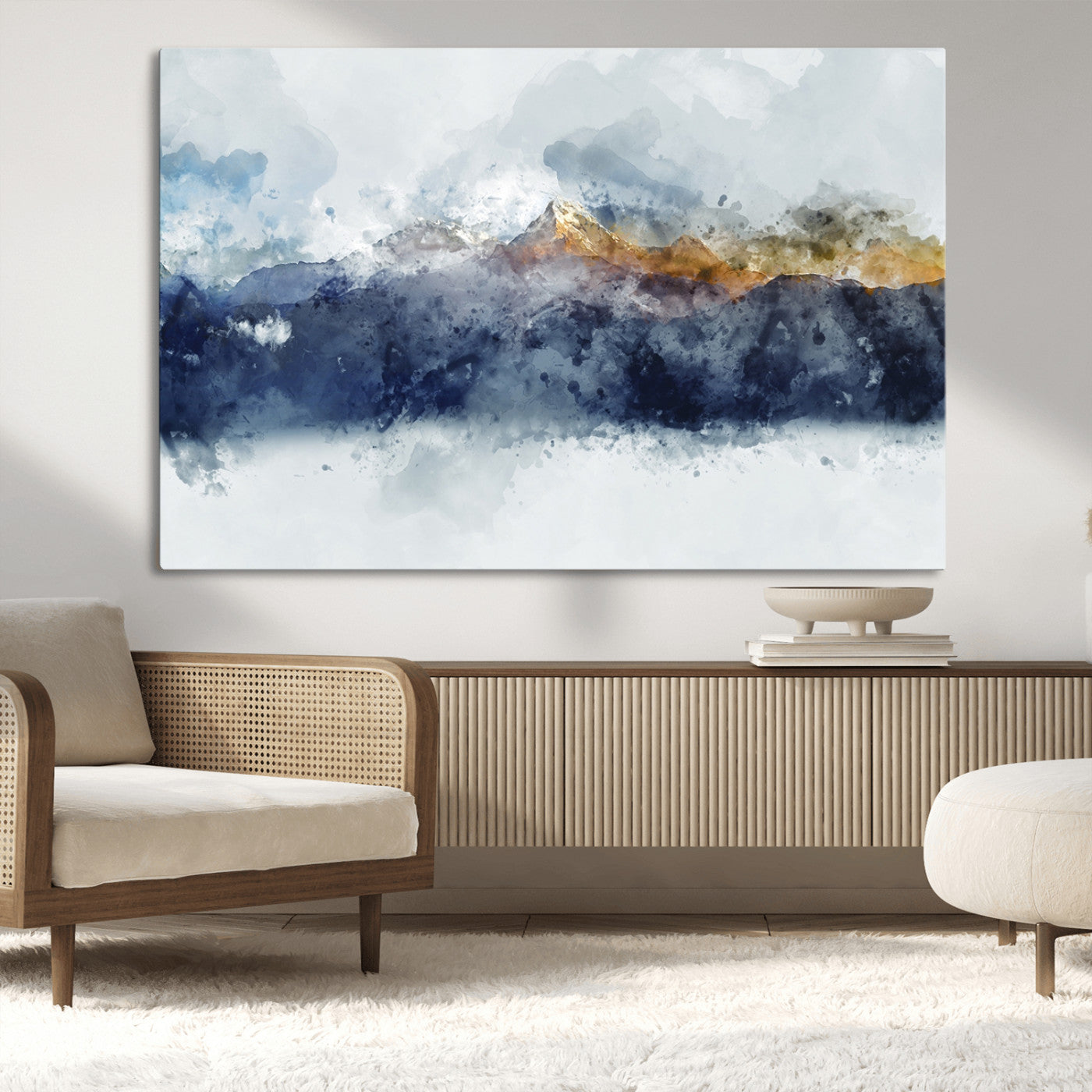 89149-MGV-CV-36X24-Abstract Mountain Range Art Canvas Print | 3 Panel Watercolor Landscape for Living Room, Office, or Bedroom | Large Ready-to-Hang Artwork