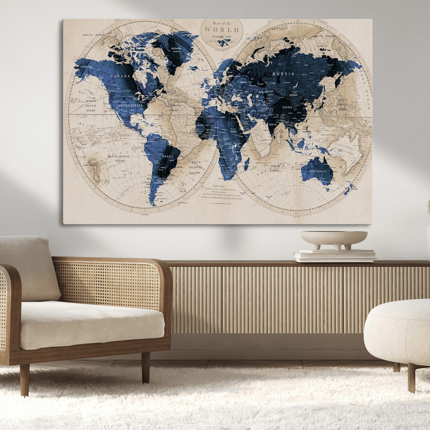MGV-CV-36X24 - World Map Wall Art Canvas Print for Home and Office Decor