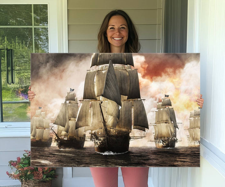 Pirate Fleet Canvas Print of ships at sea.