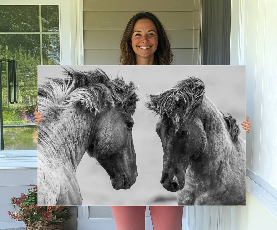 The White Horses Wall Art Canvas Print adorns the dining area wall.