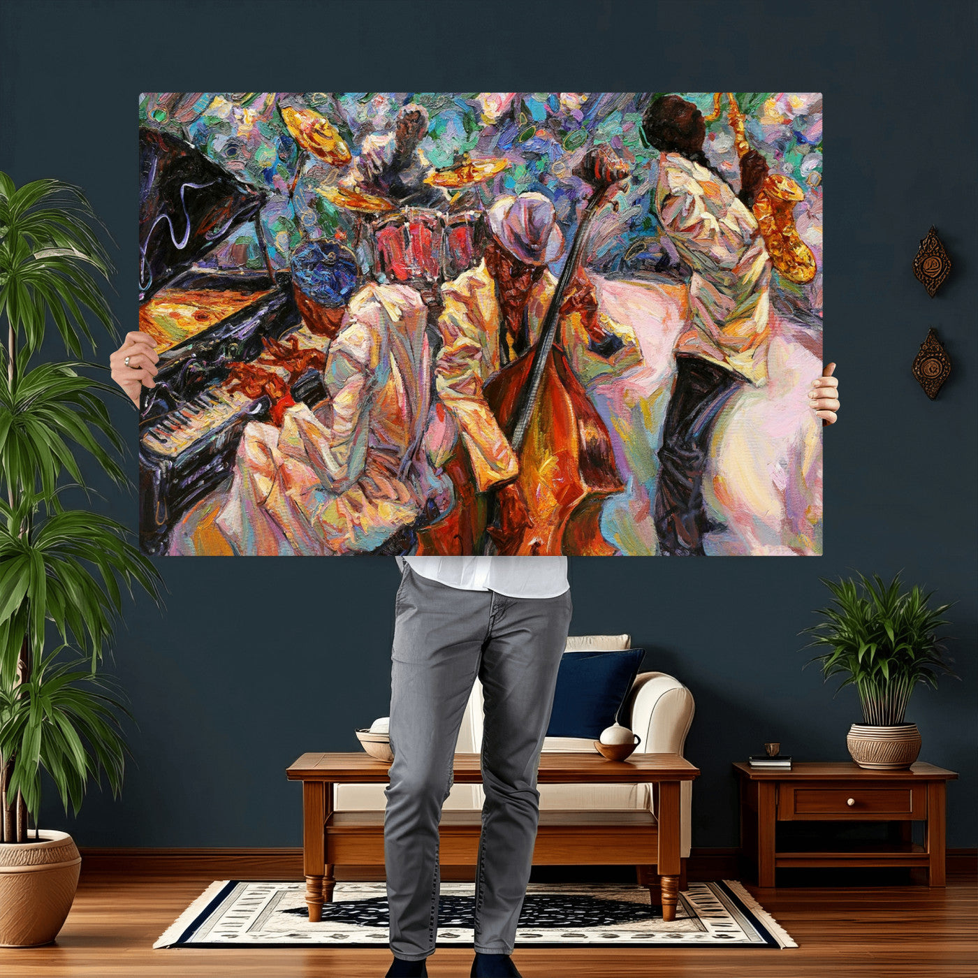 34929-MGV-CV-36X24 - African American Jazz Art Music Abstract Wall Art Painting Canvas Wall Art
