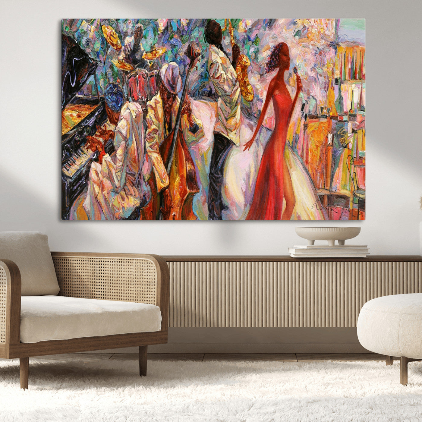 MGV-CV-36X24 - Abstract Afro American Jazz Canvas Wall Art | Music-Inspired Painting for Dining Room, Living Room,
