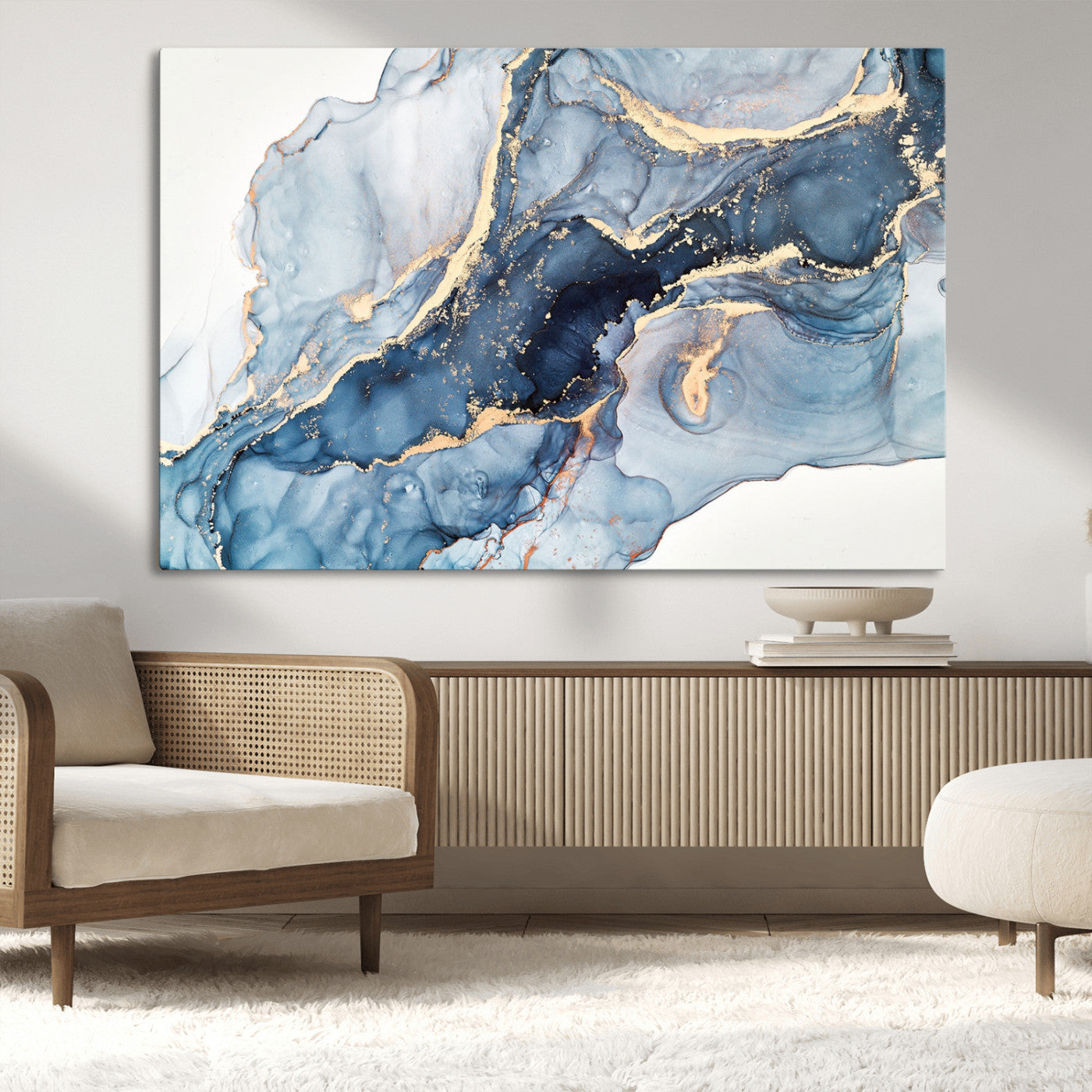 33782-MGV-CV-36X24-Abstract Art Print - Blue Abstract Canvas Wall Art Print Abstract Art Fluid Effect Marble Wall Art