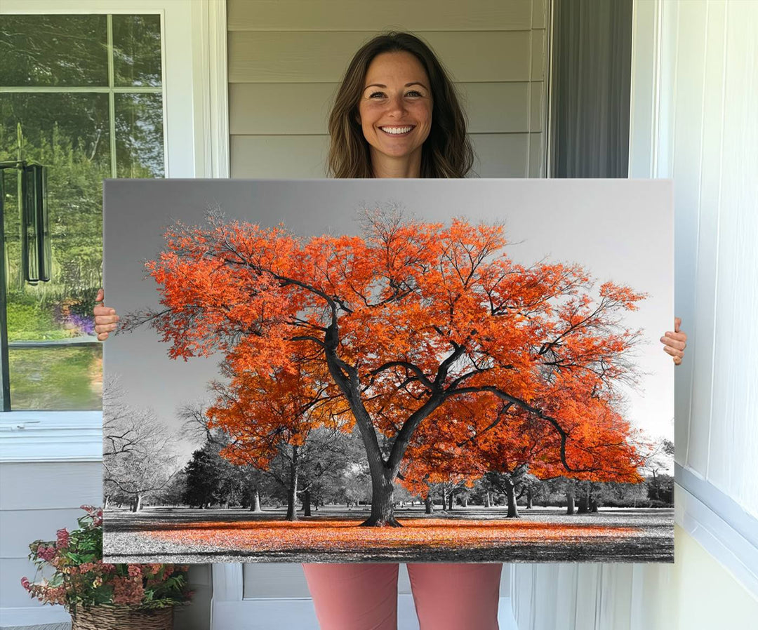 Orange Autumn Tree Canvas Wall Art Print: vibrant fall tree art on canvas.