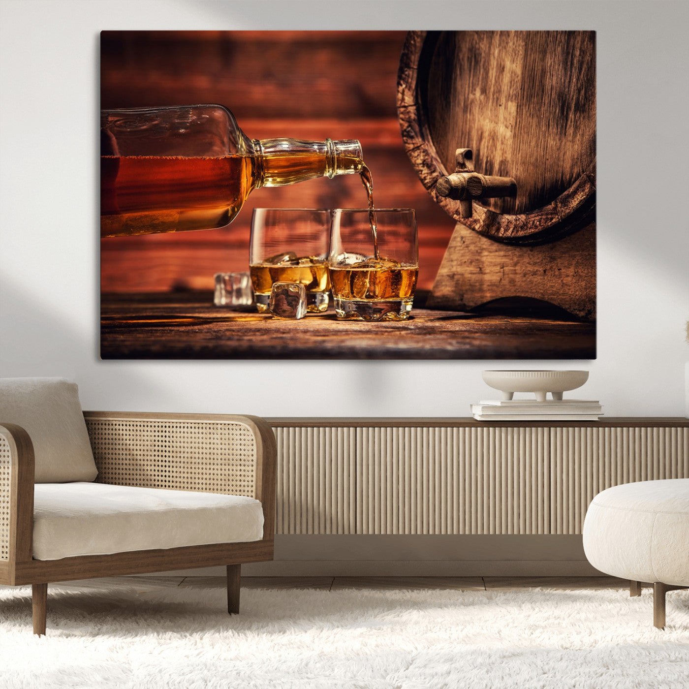 MGV-CV-36X24 - Whiskey and Cigar Canvas Wall Art | 3 Panel Bar Room Decor for Home Lounge, Office, or Man Cave |