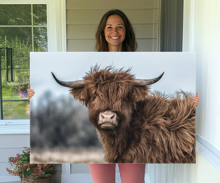 Fluffy Highland Cow Wall Art Canvas Print.