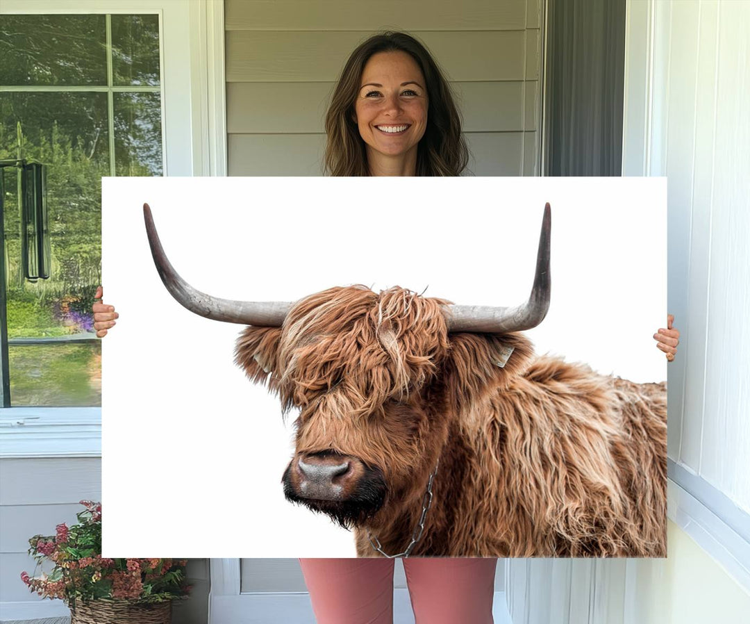 Self Portrait of Highland Cow Canvas Wall Art Print with UV coating.