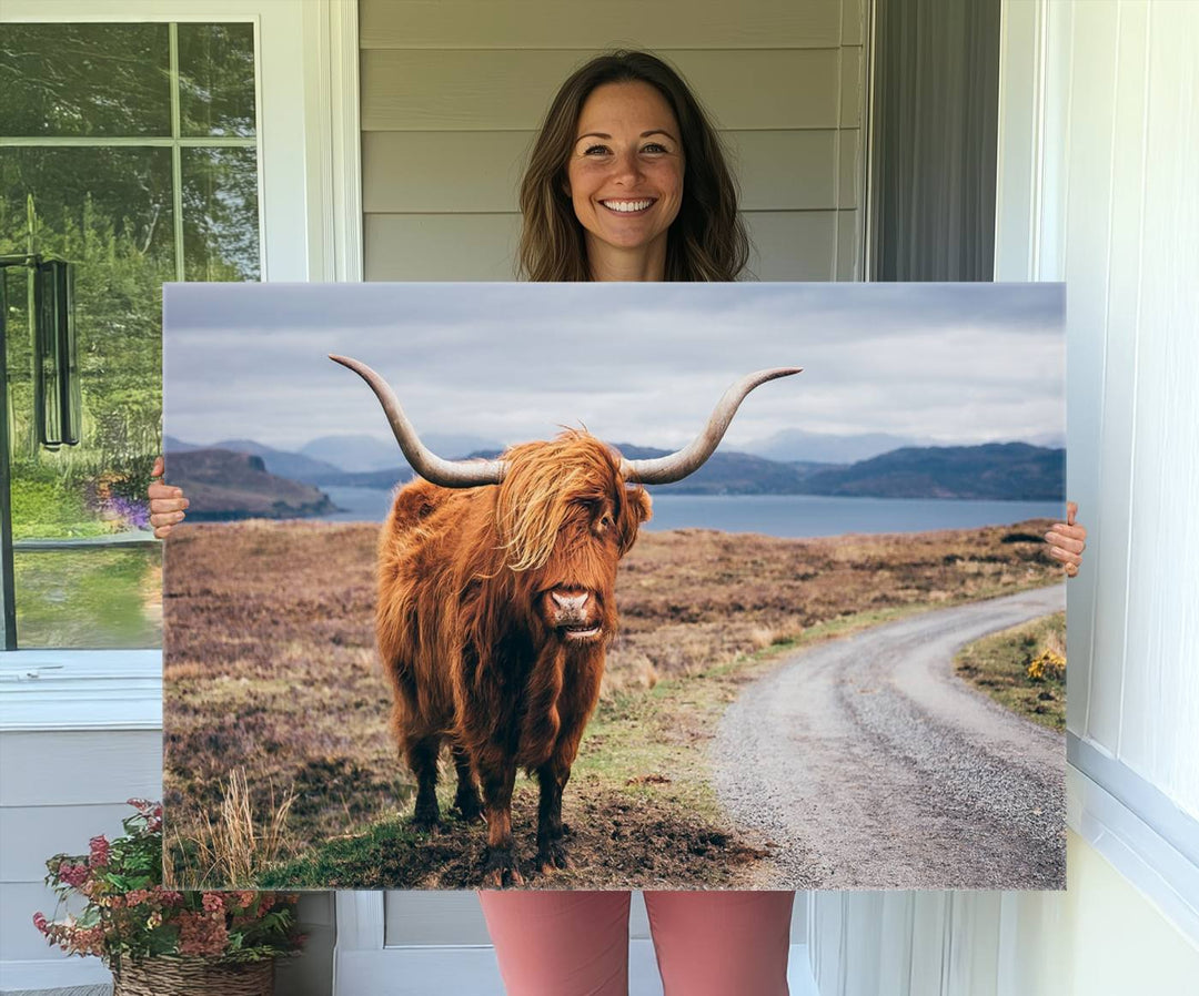 The Longhorn Highland Cow Canvas Wall Art is prominently displayed.