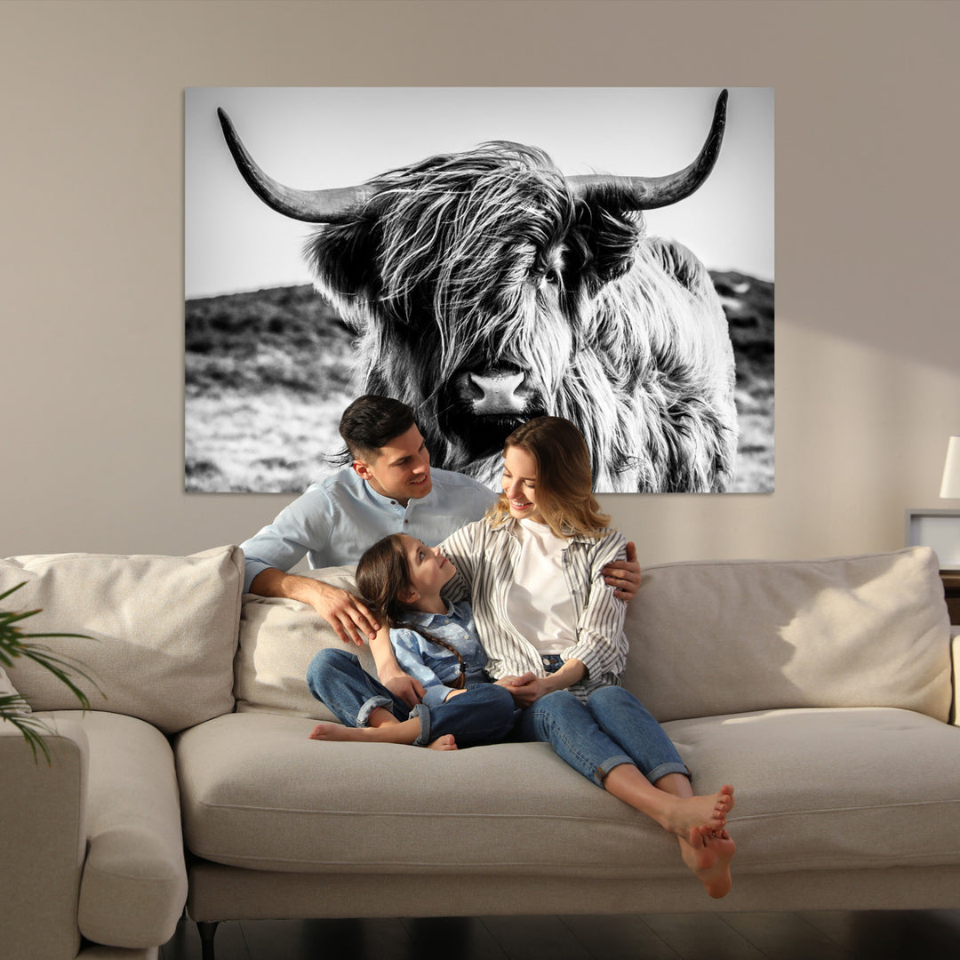 Vache écossaise Noir et Blanc Mur Toile Art Imprimer Ferme