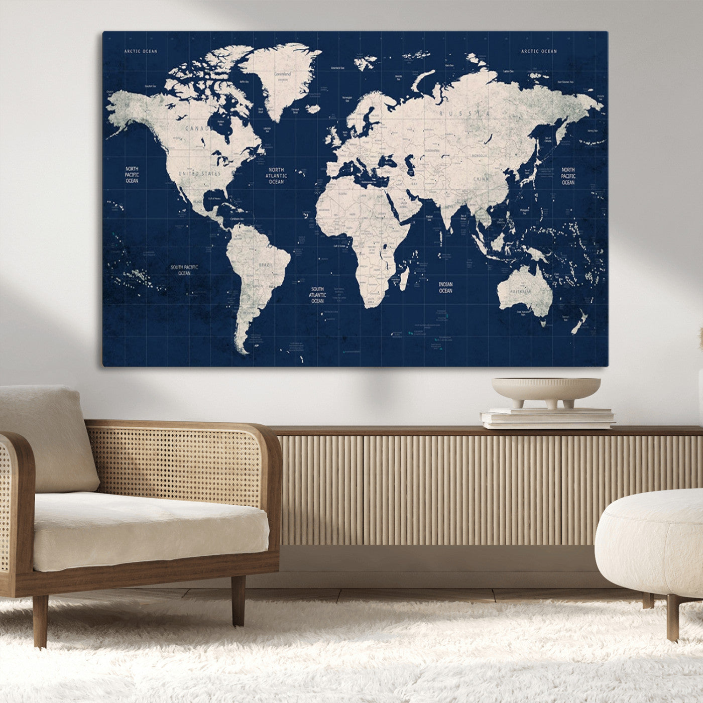 17866-MGV-CV-36X24-Push Pin World Map Canvas Print – Framed Wall Art for Couples to Track Their Travels – Anniversary