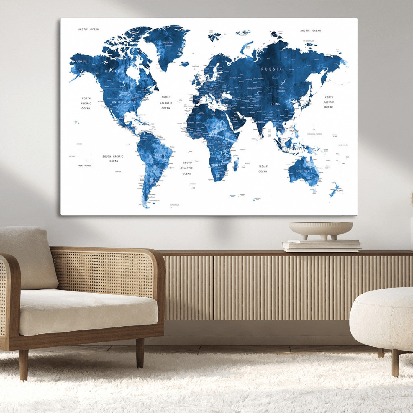 MGV-CV-36X24 - Push Pin World Map Canvas Print – Framed Wall Art for Couples to Track Their Travels – Anniversary