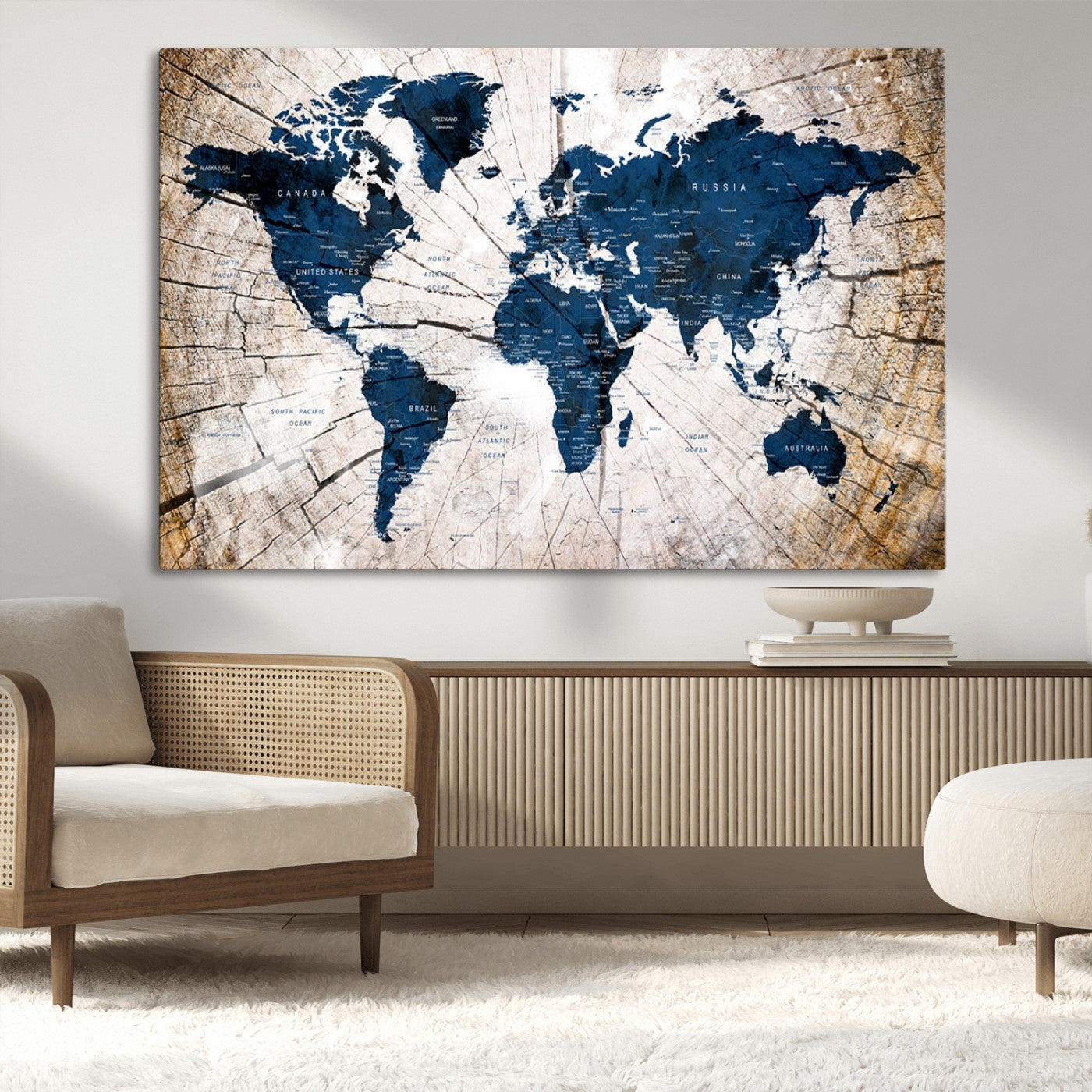 MGV-CV-36X24 - Push Pin World Map Canvas Print – Framed Wall Art for Couples to Track Their Travels – Anniversary