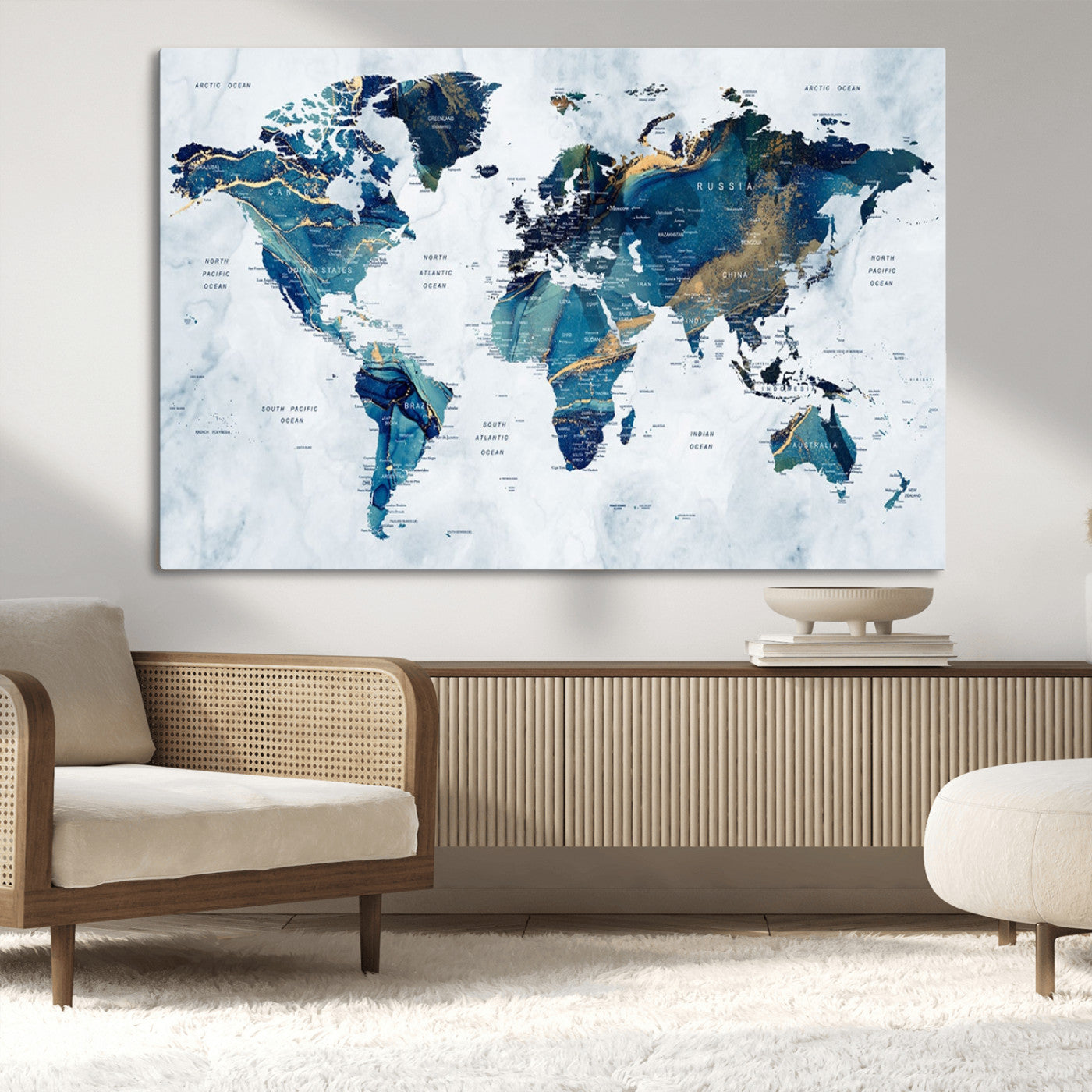 MGV-CV-36X24 - Push Pin World Map Canvas Print – Framed Wall Art for Couples to Track Their Travels – Anniversary