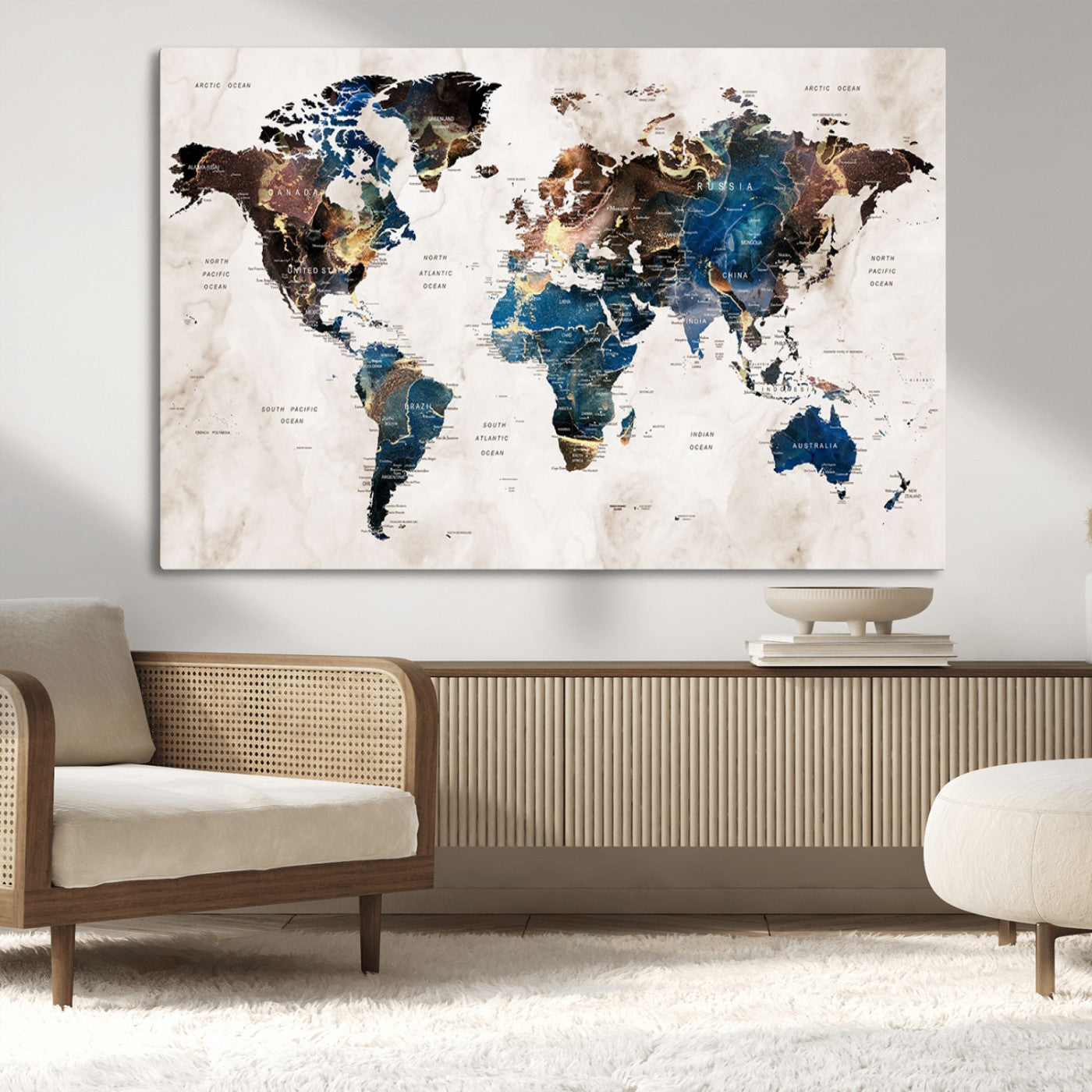 MGV-CV-36X24 - Push Pin World Map Canvas Print – Framed Wall Art for Couples to Track Their Travels – Anniversary
