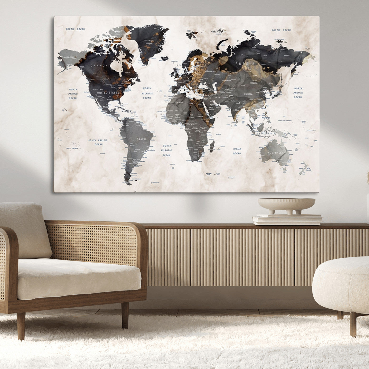 MGV-CV-36X24 - Push Pin World Map Canvas Print – Framed Wall Art for Couples to Track Their Travels – Anniversary