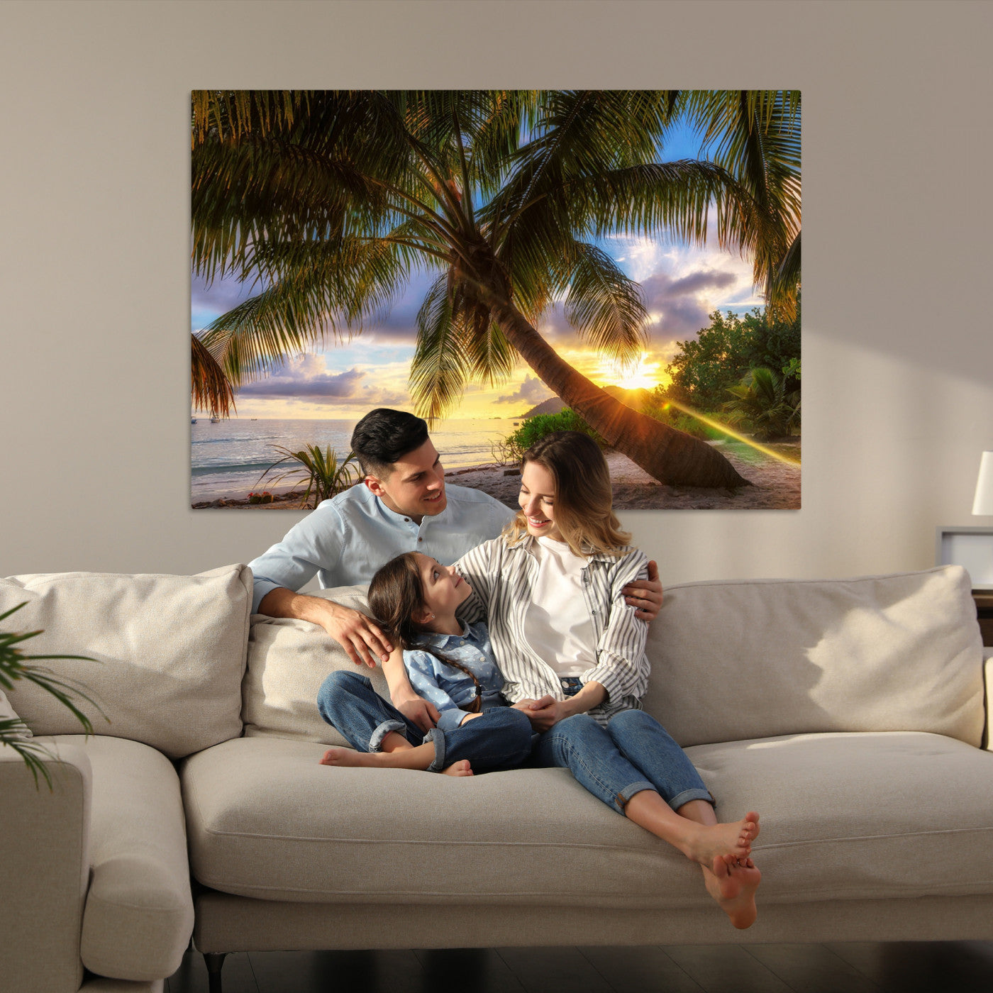 49751-MGV-CV-36X24-Tropical Island Sunset on the Beach Palms Wall Art Canvas Print
